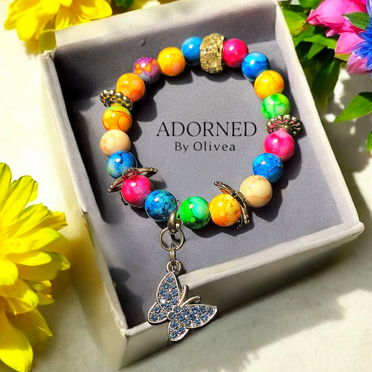 Adorned Dolls Bracelet #1 (Blue Butterfly w/Multi-Colors)